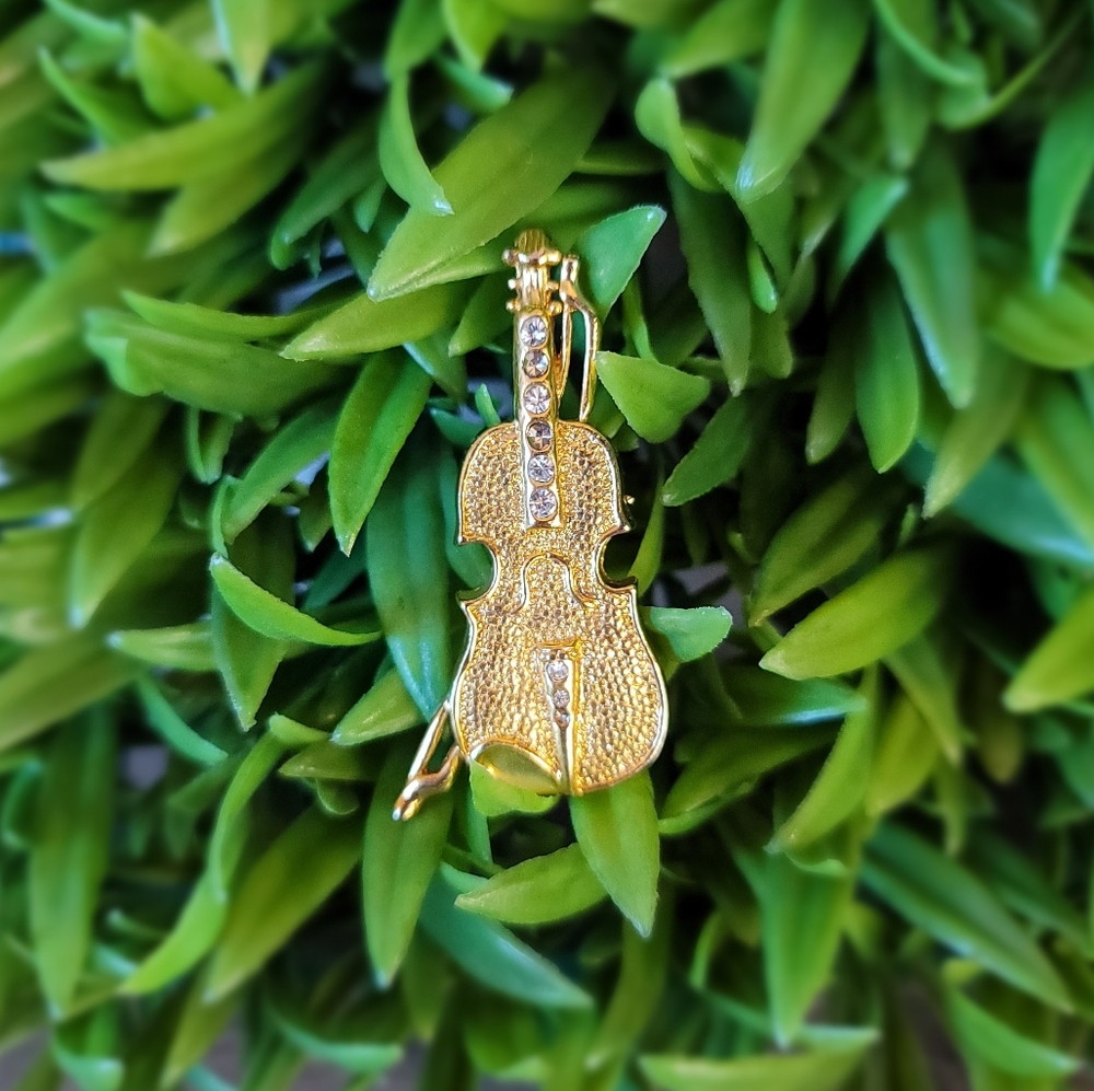 VTG Gold Violin Brooch